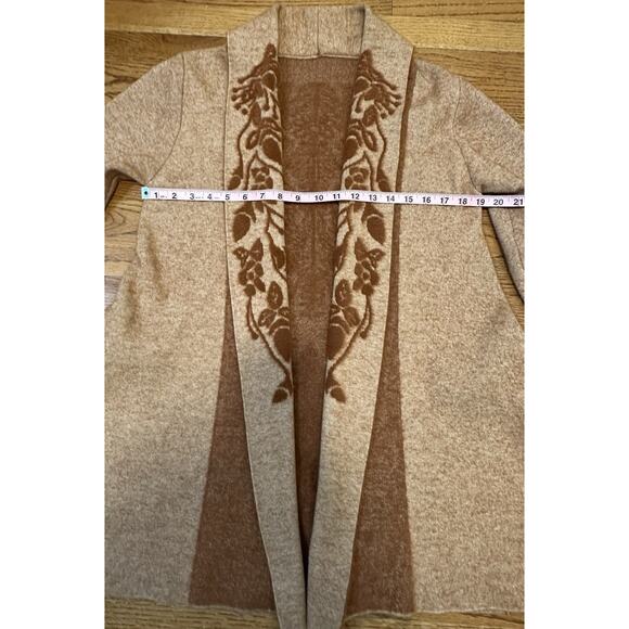 Artisan Peruvian Alpaca Blend Boiled Wool Jacquard Coatigan Tan S/M - NO TAGS - Picture 5 of 7
